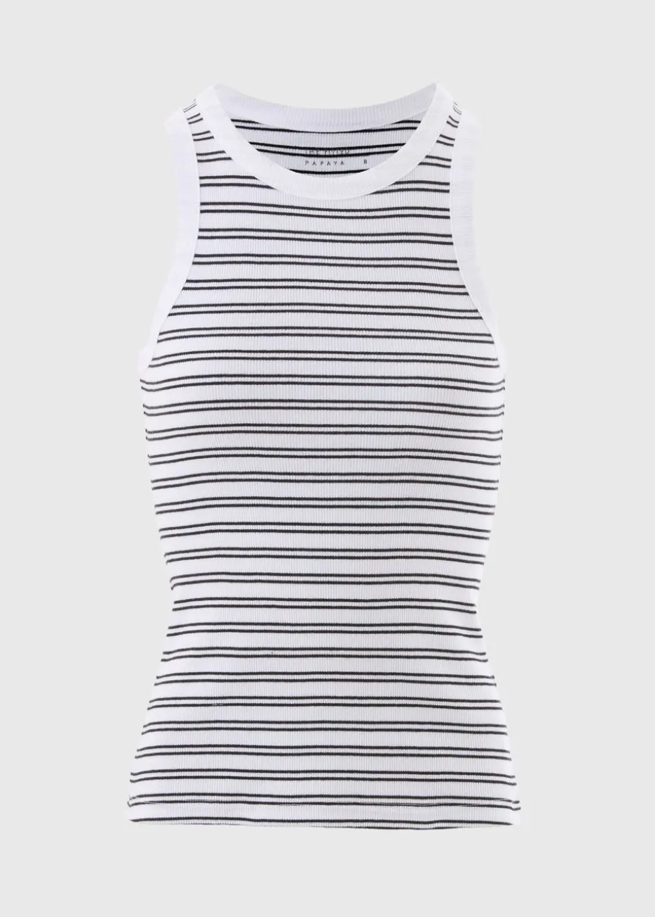 Black Ribbed Stripe High Neck Racer Back Vest Top