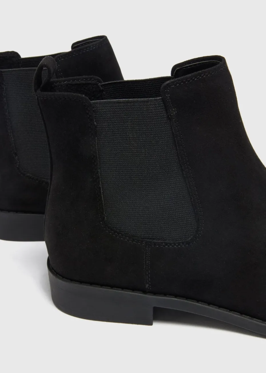 Black Suede Look Chelsea Boots