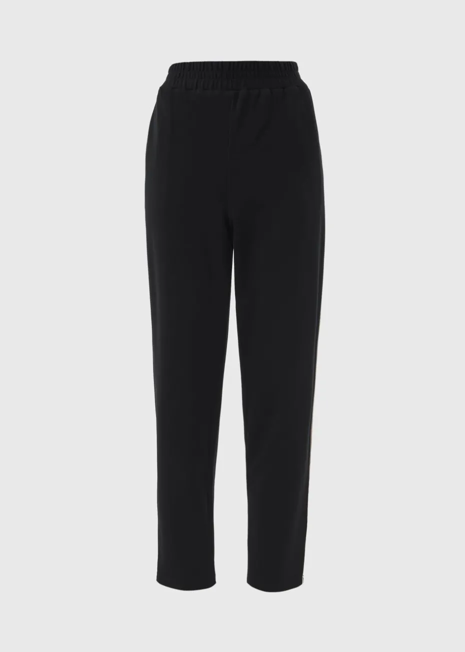 Black Tapered Side Pipe Detail Jogging Bottoms
