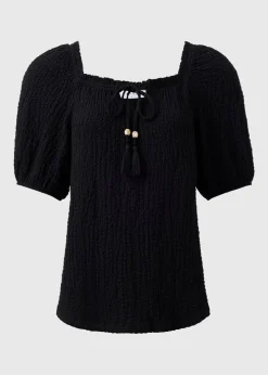 Black Textured Gypsy Top