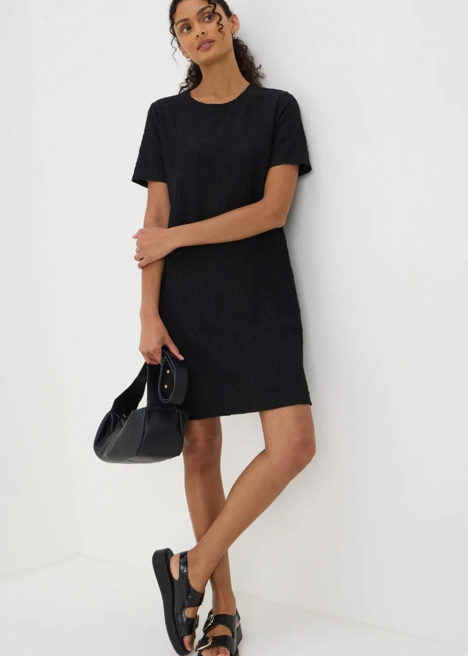 Black Textured T-Shirt Mini Dress