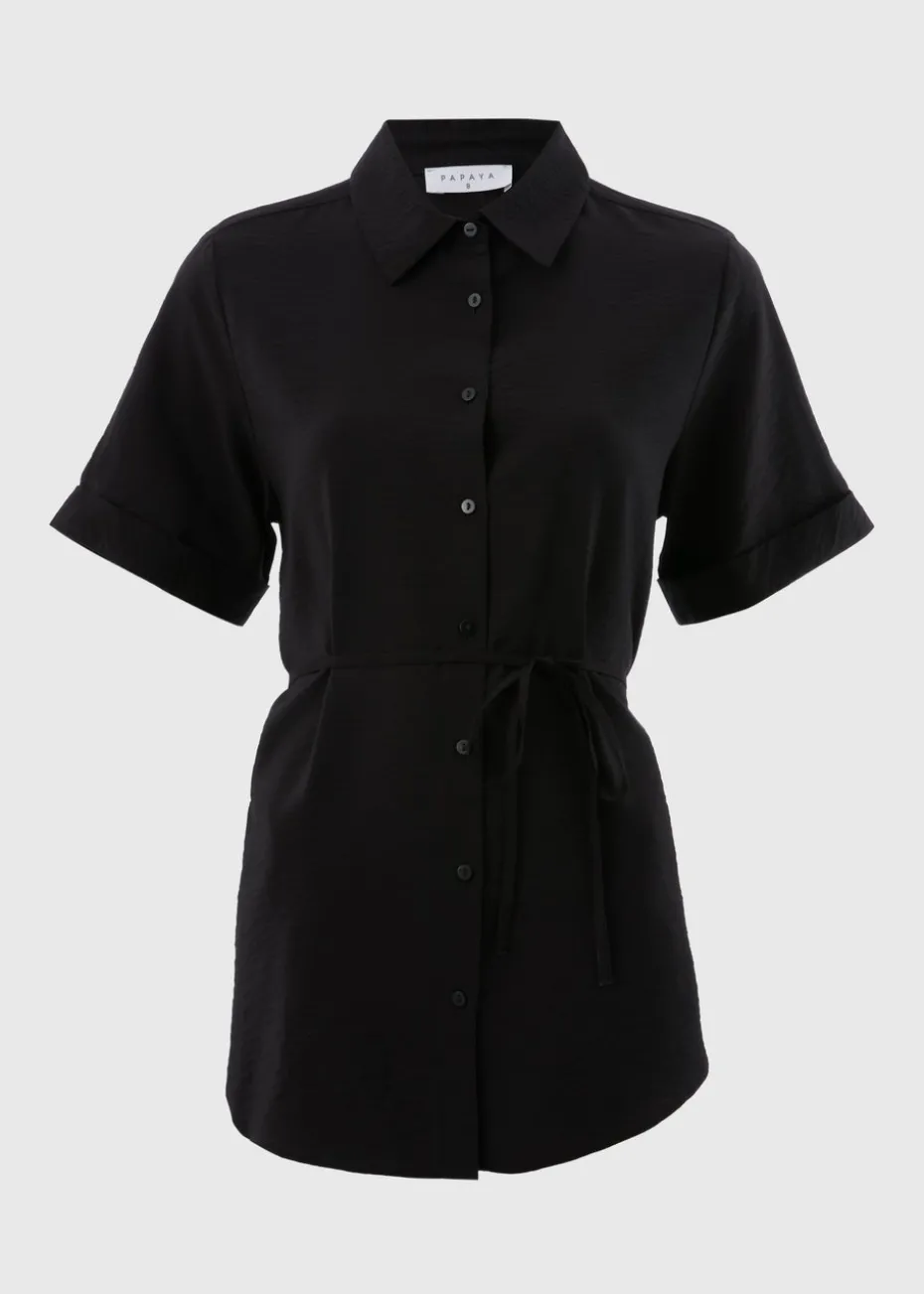 Black Tie Waist Longline Shirt