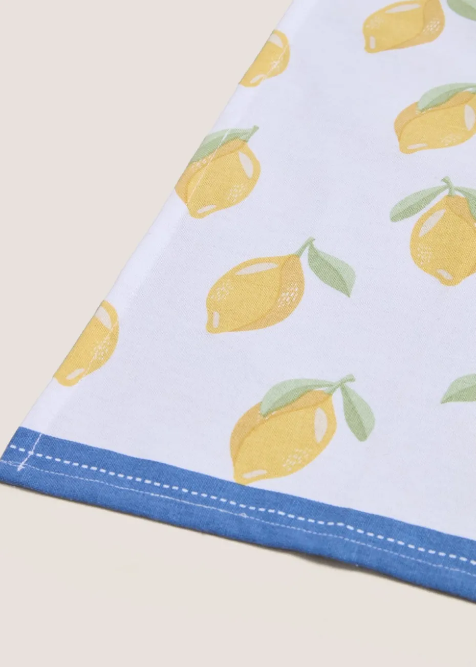 Blue and Yellow Lemon Printed Tea Towels