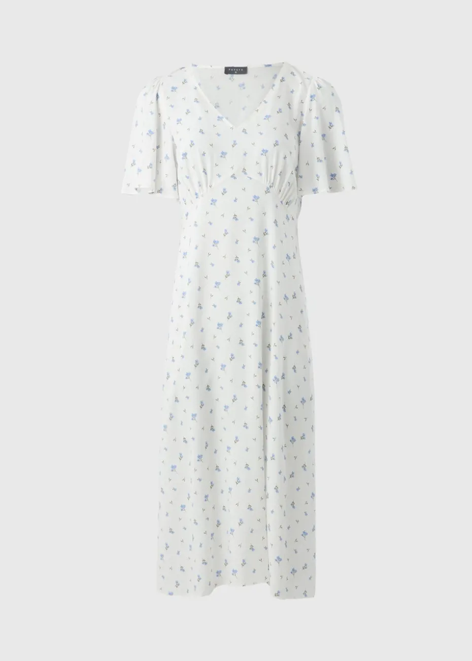 Blue Ditsy Floral Midi Tea Dress
