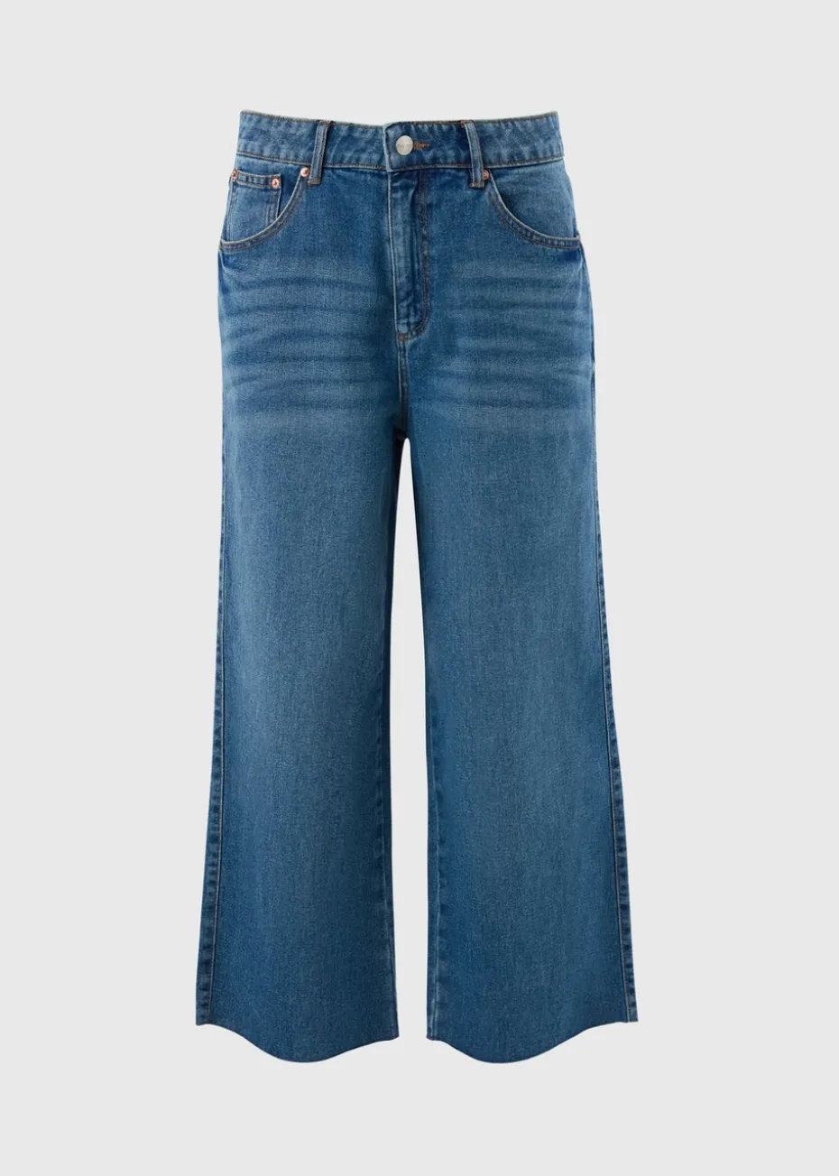 Blue Mid Wash Cropped Wide Leg Jeans