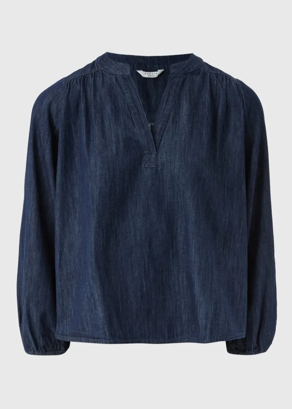 Blue Notched Neck Blouse