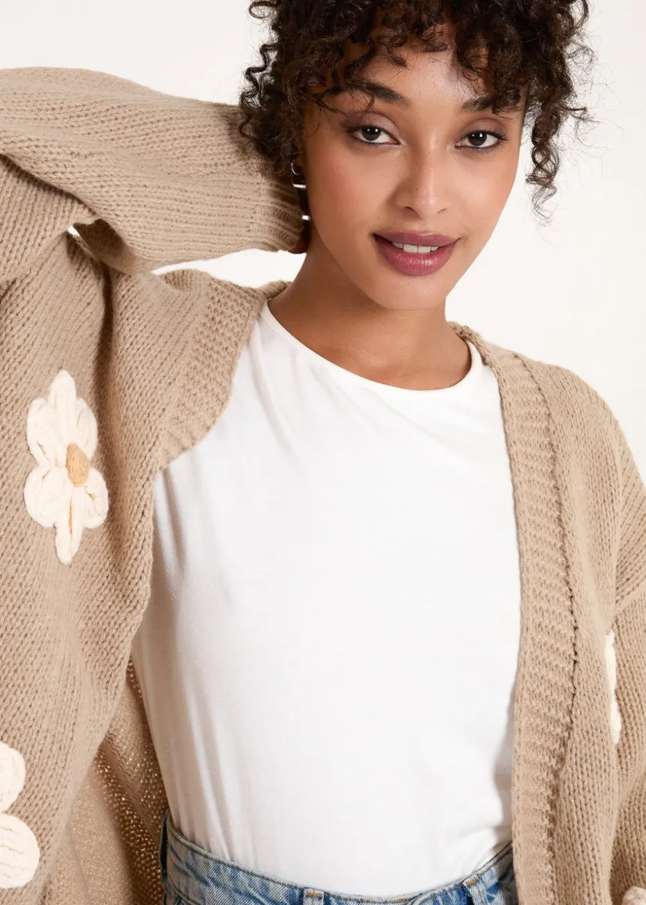 Blue Vanilla Beige Daisy Large Flower Cardigan