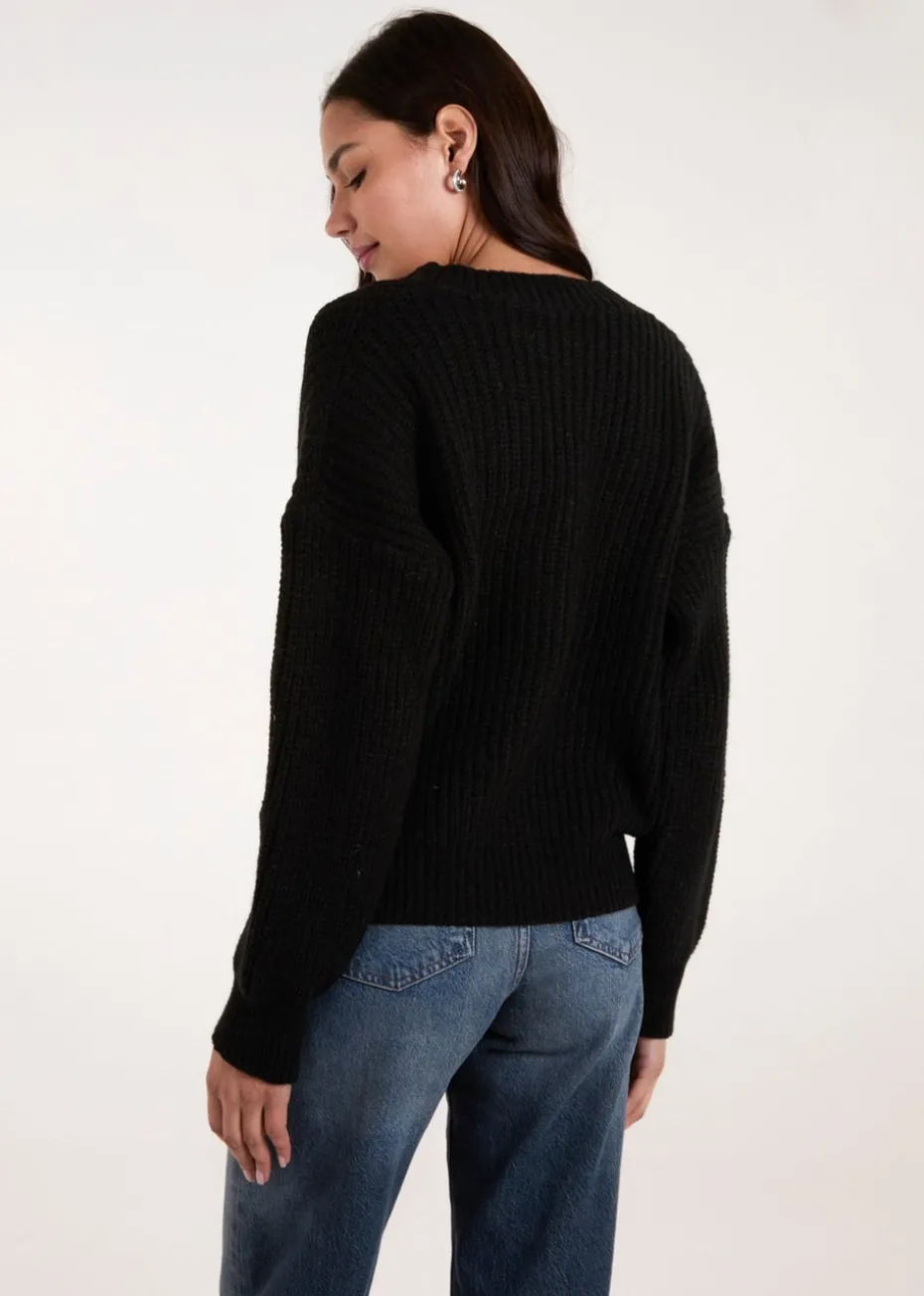 Blue Vanilla Black Button Front Cardigan