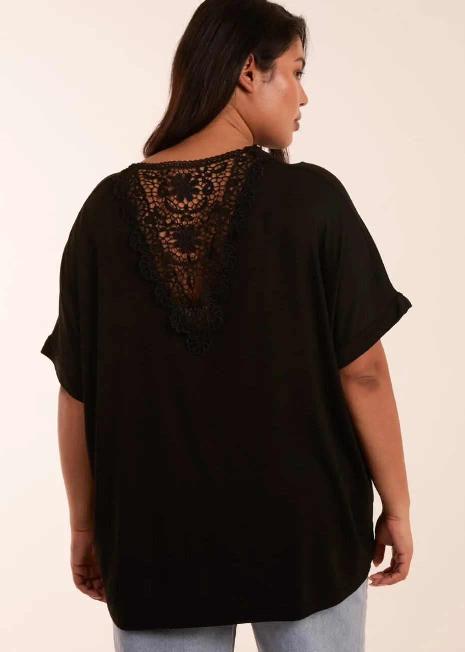 Blue Vanilla Black Curve Floral Crochet Back Top
