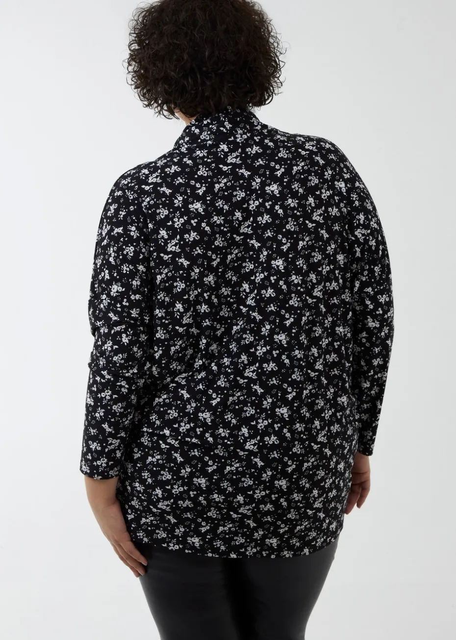 Blue Vanilla Black Curve Draped Dip Hem Top