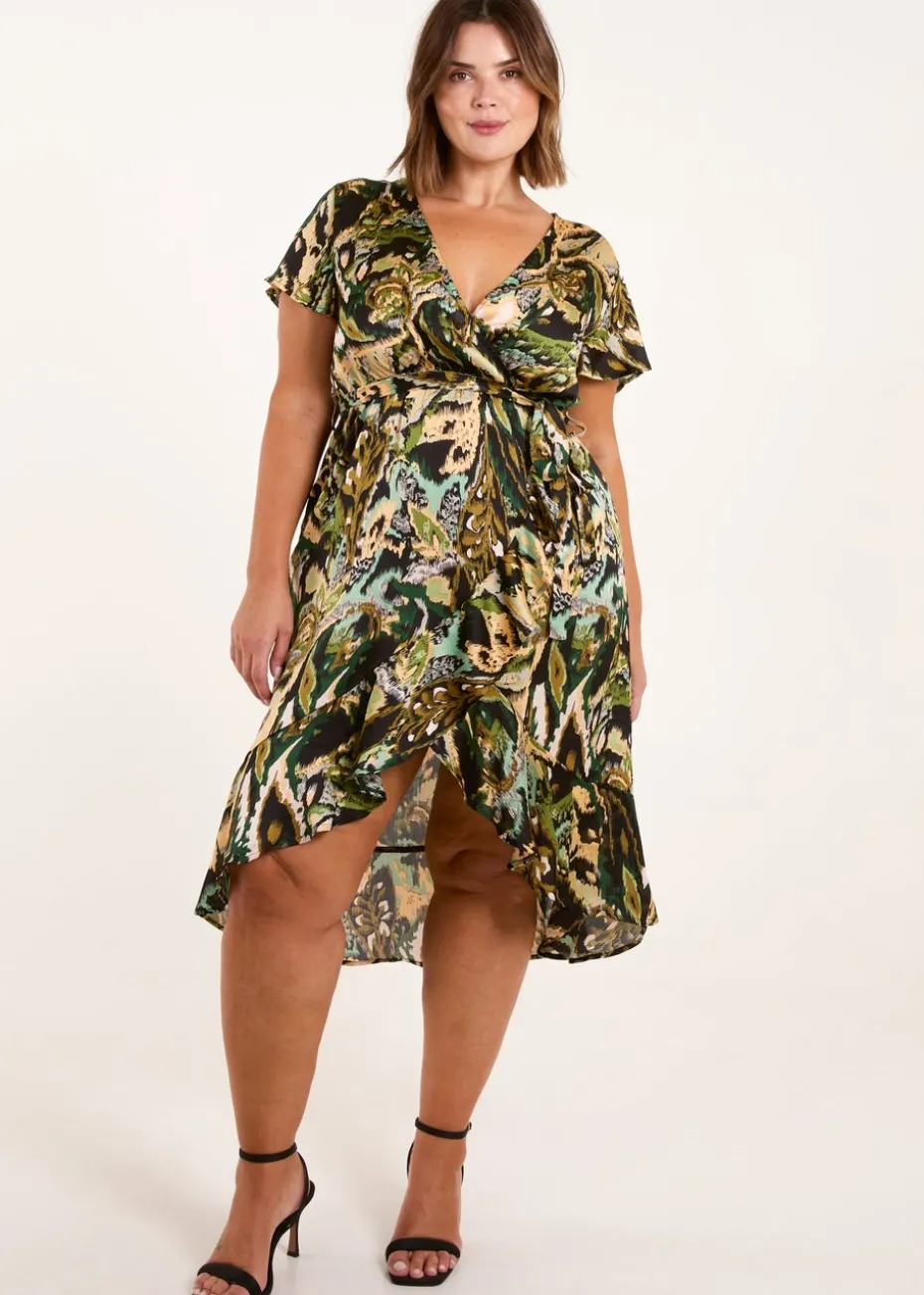 Blue Vanilla Black Curve Angel Sleeve Wrap Midi Dress