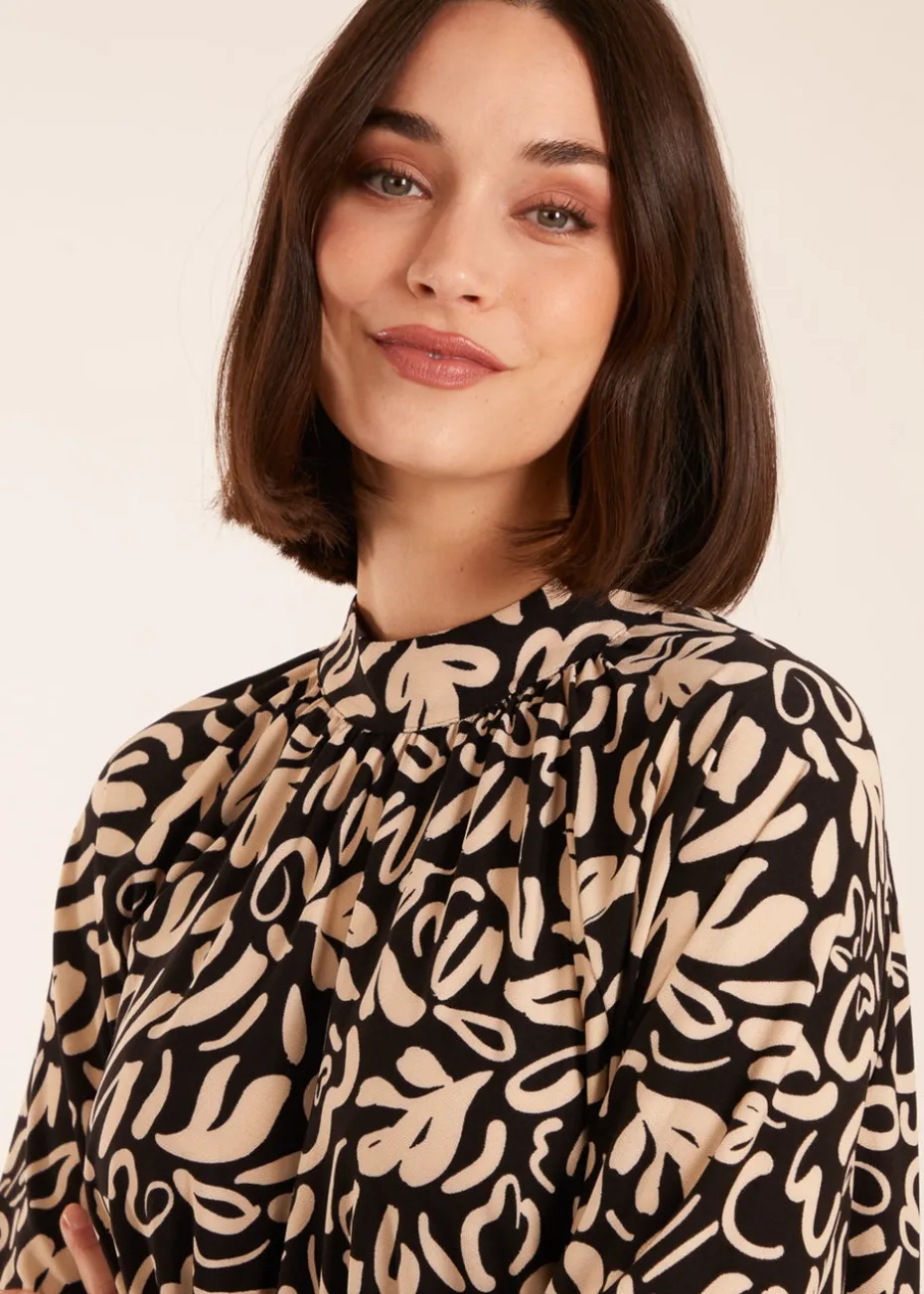 Blue Vanilla Black High Neck Batwing Top