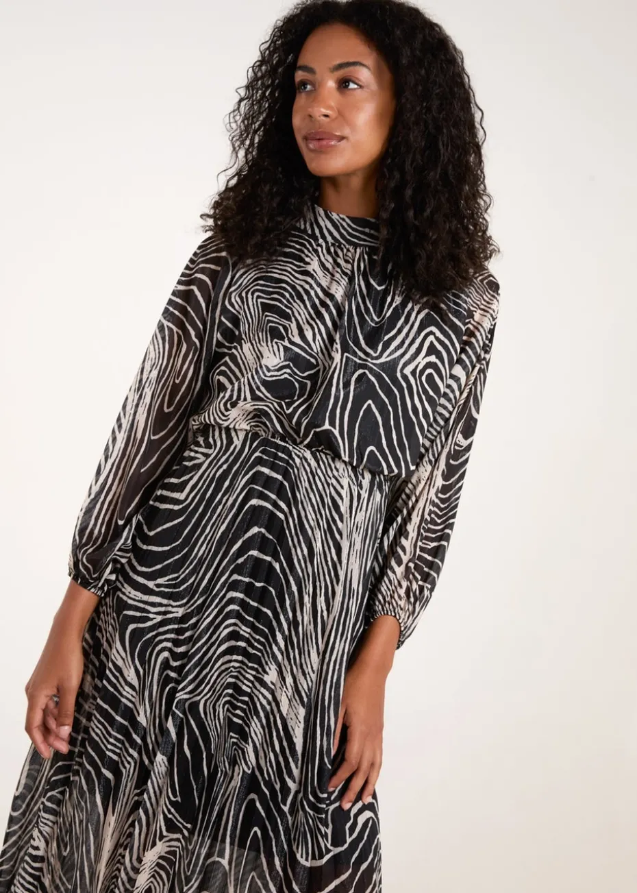 Blue Vanilla Black High Neck Pleated Dress
