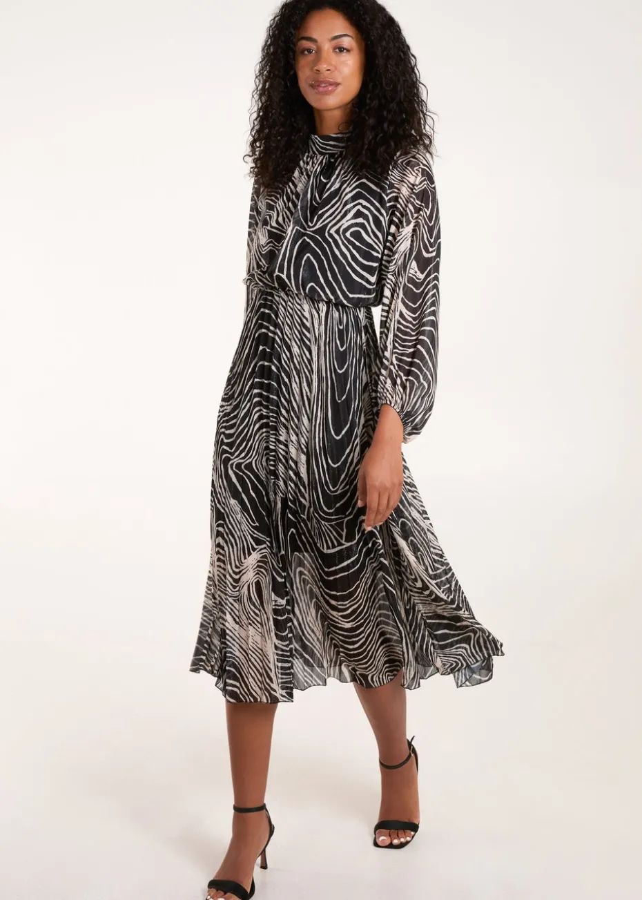Blue Vanilla Black High Neck Pleated Dress
