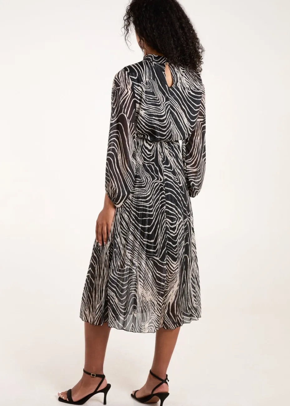 Blue Vanilla Black High Neck Pleated Dress