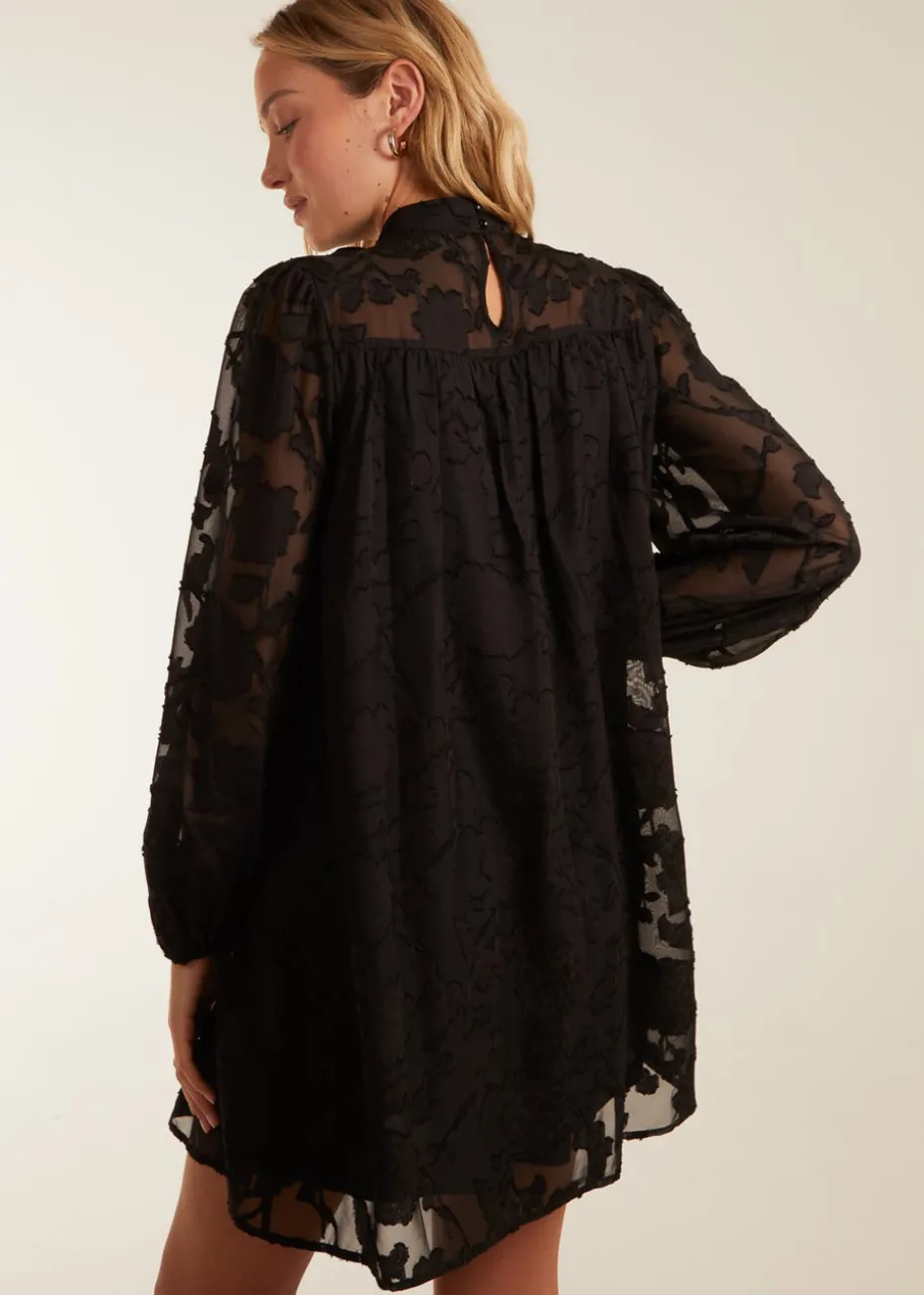 Blue Vanilla Black Jacquard Bow Smock Dress