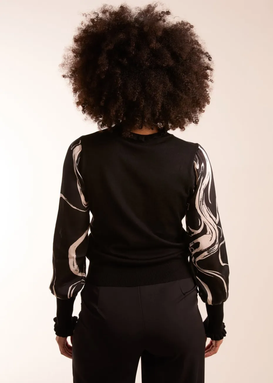 Blue Vanilla Black Marble Sleeve Frill Jumper