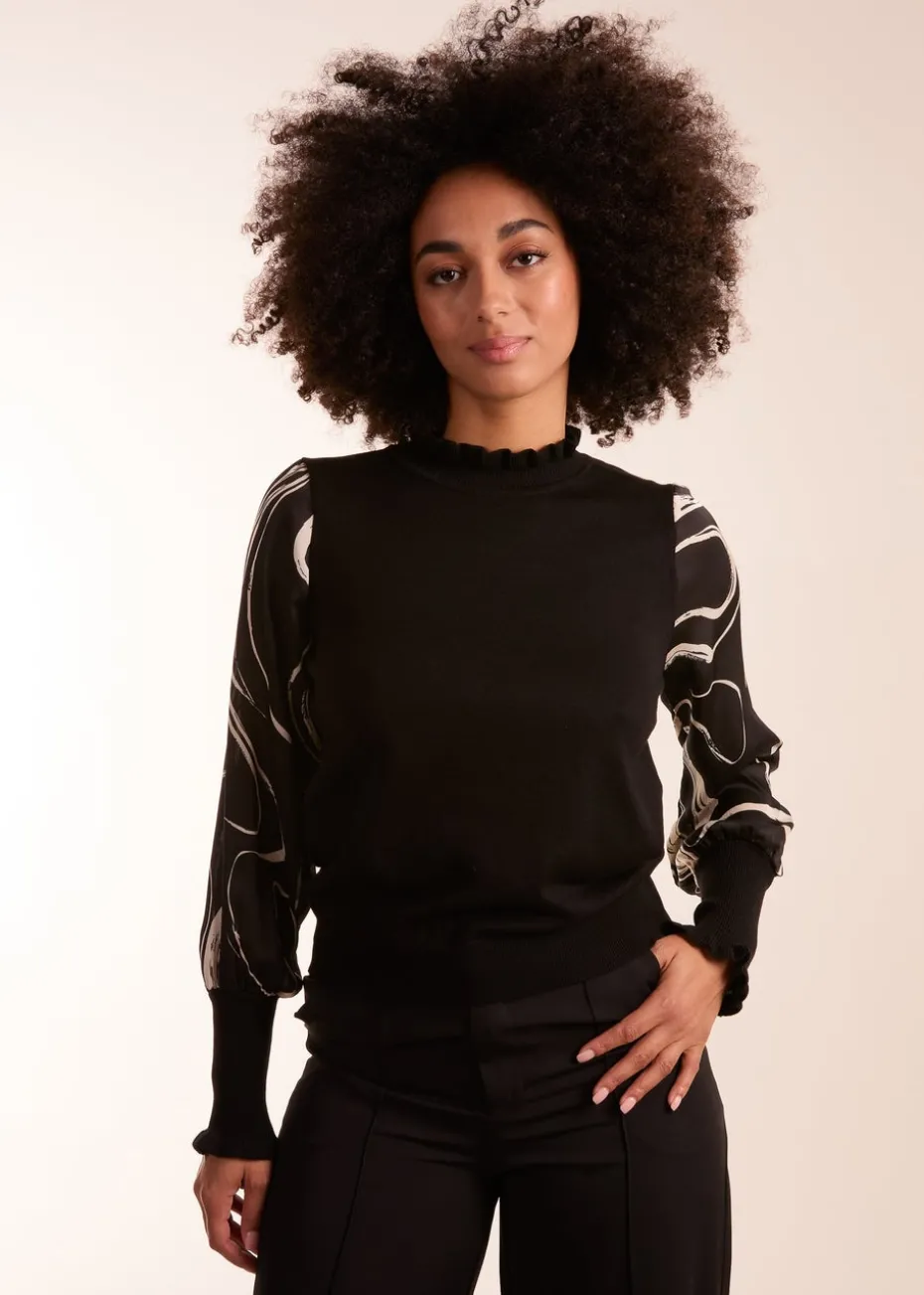 Blue Vanilla Black Marble Sleeve Frill Jumper