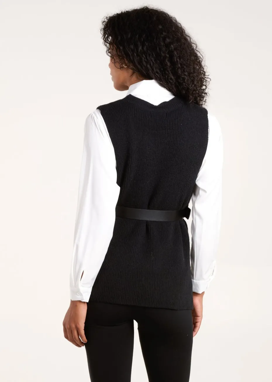 Blue Vanilla Black Ribbed Knit Vest Blouse
