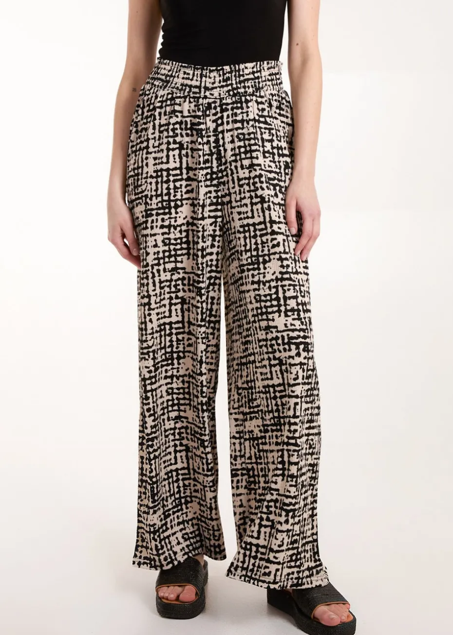 Blue Vanilla Black Shirred Waistband Wide Leg Trousers