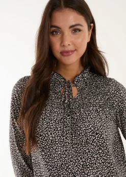 Blue Vanilla Black Shirred Cheetah Smock Dress