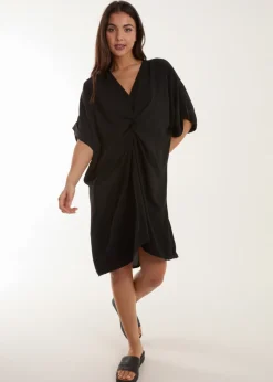 Blue Vanilla Black Twist Front Tunic Dress