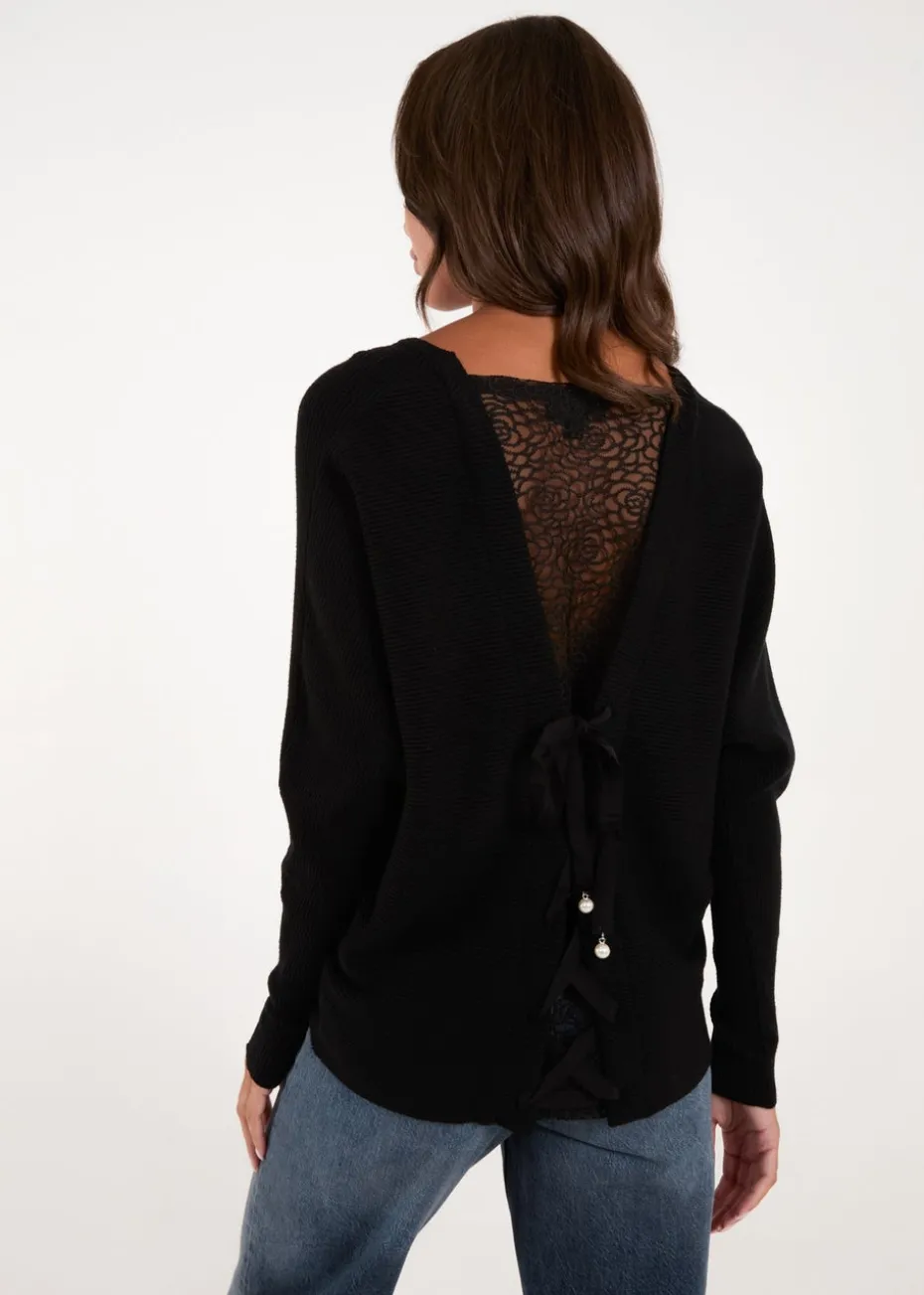Blue Vanilla Black V Neck Ribbed Jumper