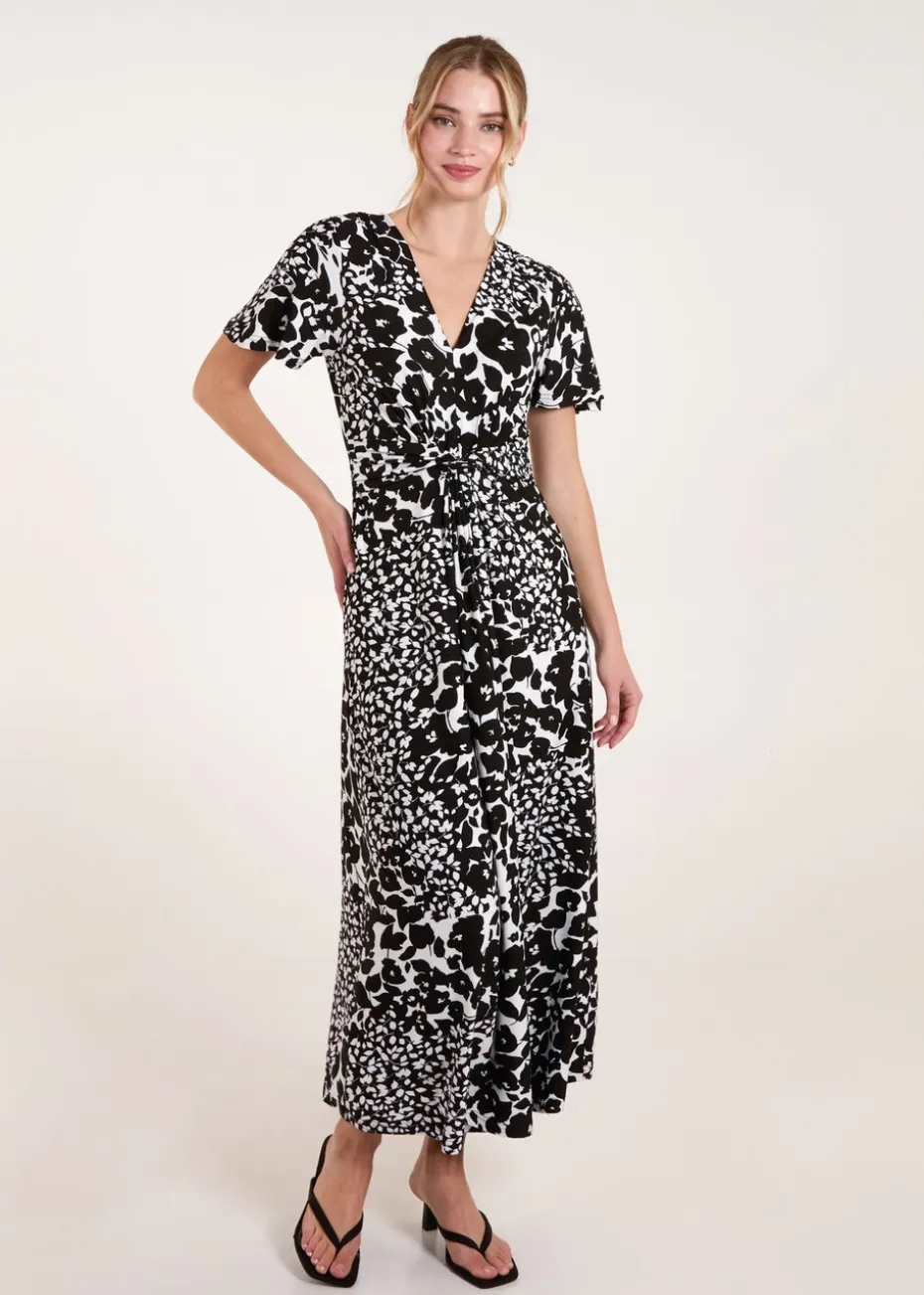 Blue Vanilla Black/White Twist Front Printed Maxi Dress