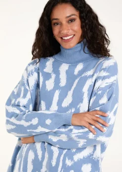Blue Vanilla Blue Abstract Animal Roll Neck Jumper
