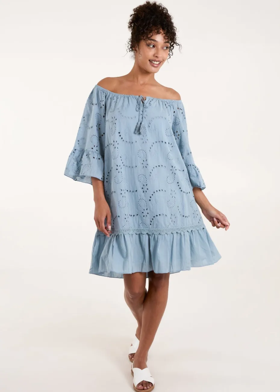 Blue Vanilla Blue Broderie Tunic Smock Dress