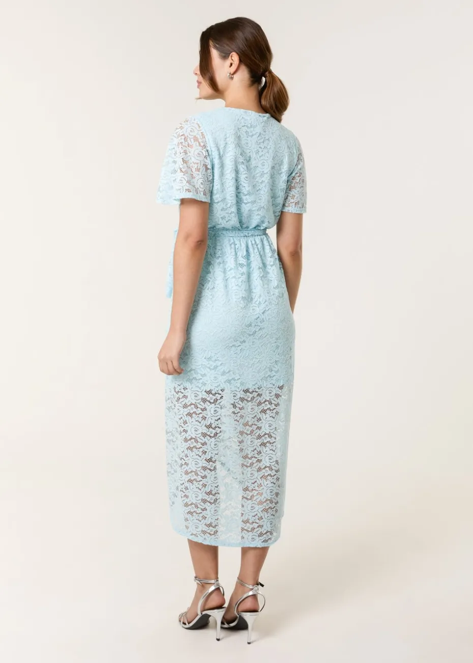 Blue Vanilla Blue Lace Wrap Over Midi Dress