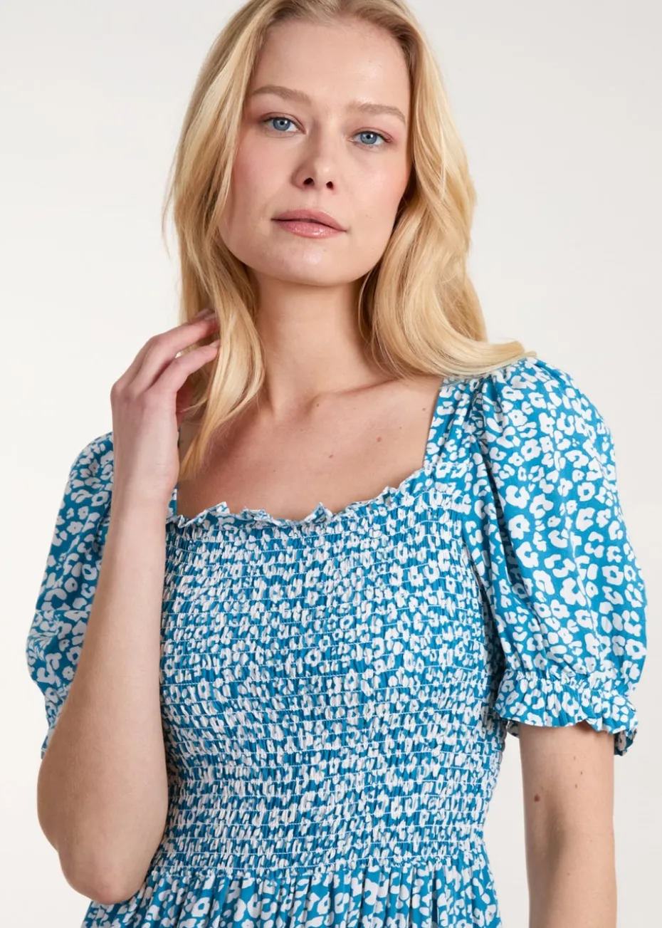Blue Vanilla Blue Milkmaid Square Neck Short Puff Sleeve Maxi Dress