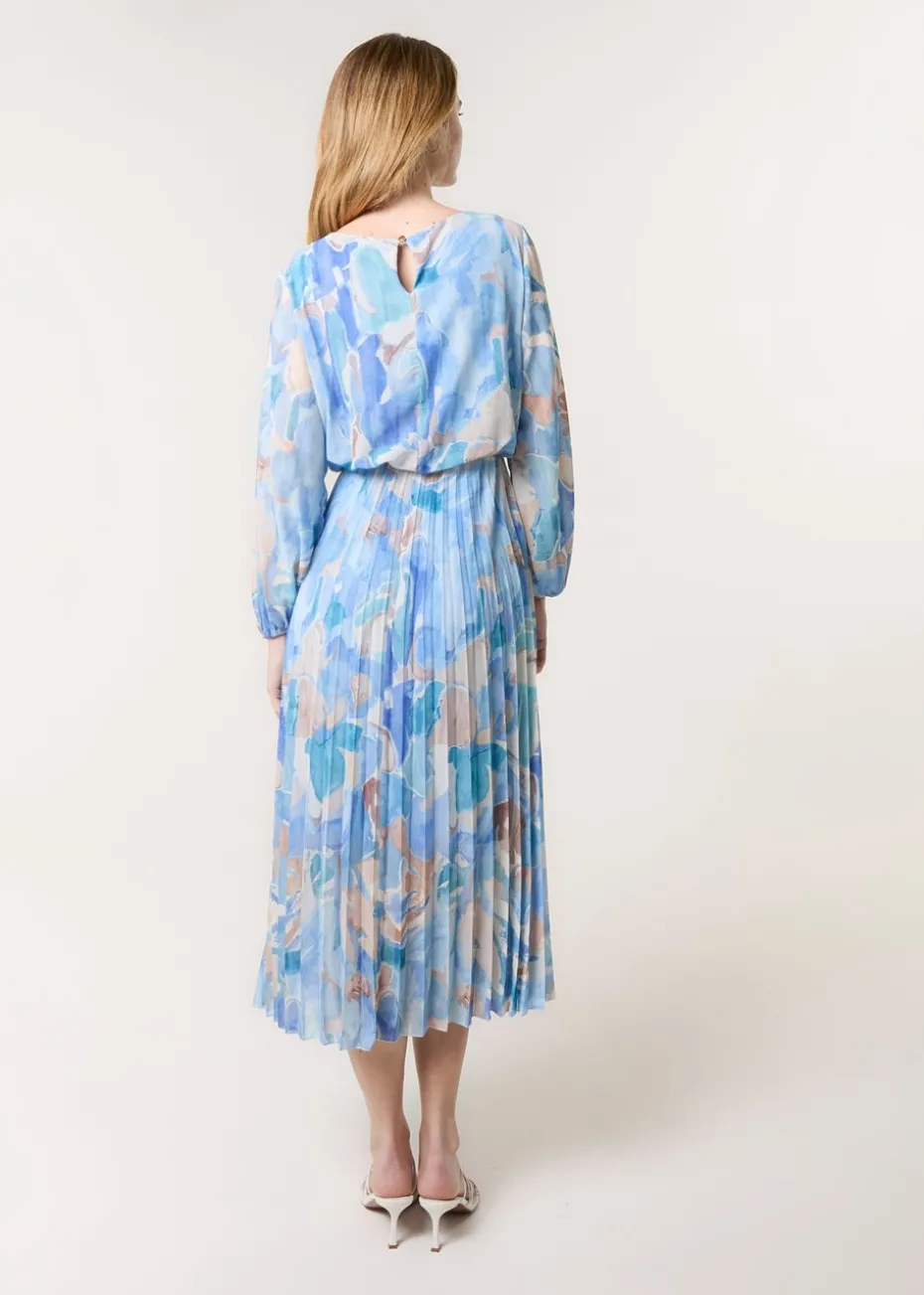 Blue Vanilla Blue Water Colour Abstract Round Neck Dress