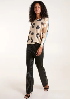 Blue Vanilla Brown Colour Block Leopard Fine Knit Jumper