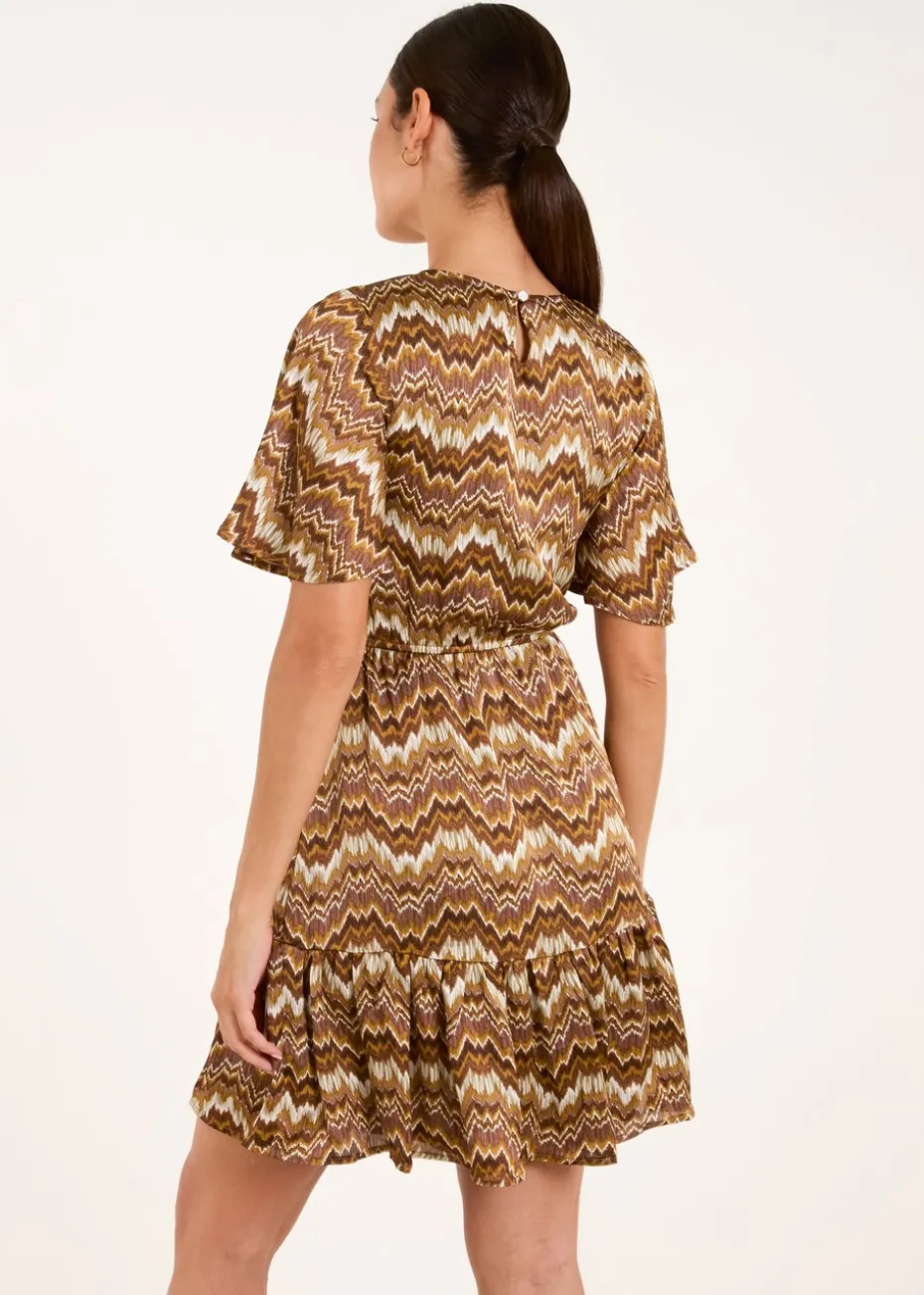 Blue Vanilla Brown Crew Neck Mini Dress
