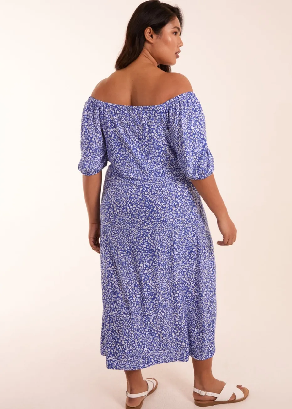 Blue Vanilla Curve Blue Milkmaid Stretch Crepe Midi Dress