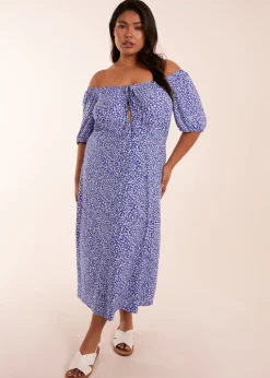 Blue Vanilla Curve Blue Milkmaid Stretch Crepe Midi Dress