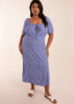 Blue Vanilla Curve Blue Milkmaid Stretch Crepe Midi Dress