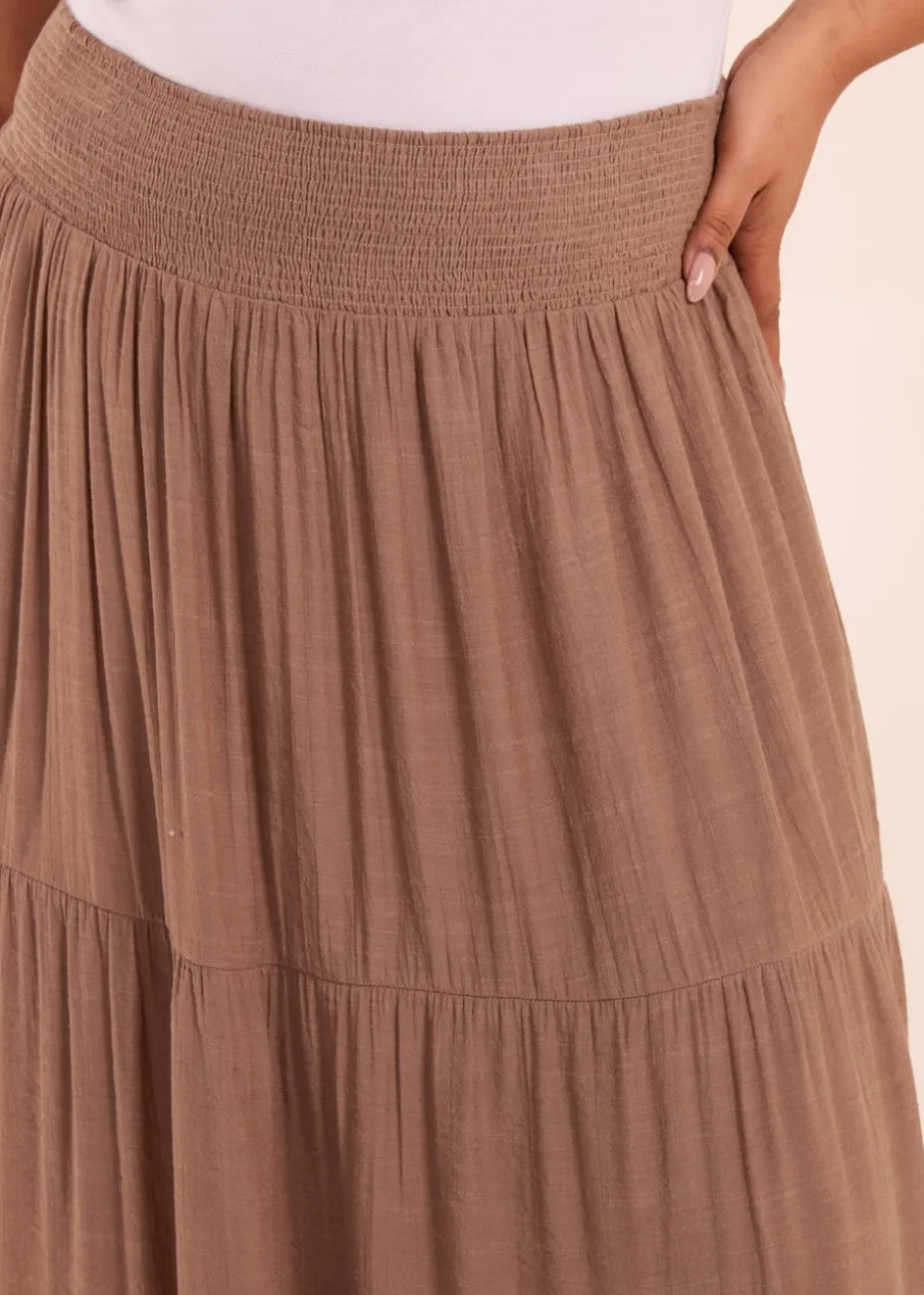 Blue Vanilla Curve Brown Tiered Shirred Maxi Skirt