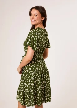 Blue Vanilla Green Crew Neck Tiered Mini Dress
