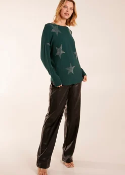 Blue Vanilla Green Diamante Star Batwing Jumper