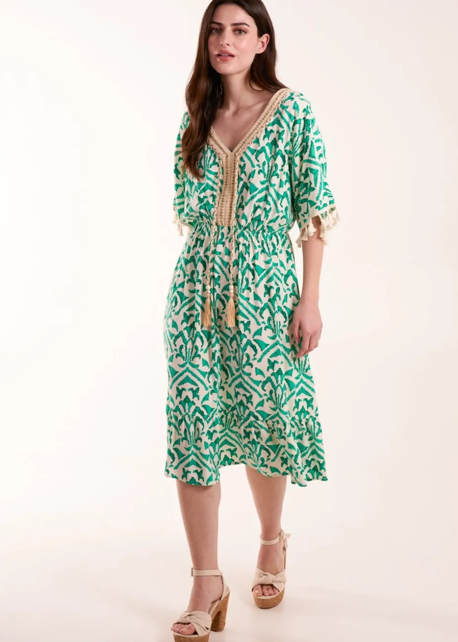 Blue Vanilla Green Embellished Tiered Mini Dress