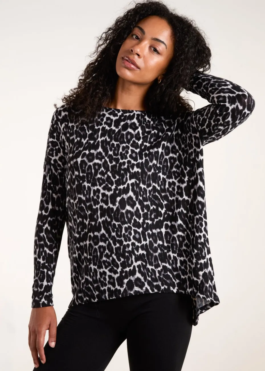 Blue Vanilla Grey Animal Print Long Sleeve Bow Back Top