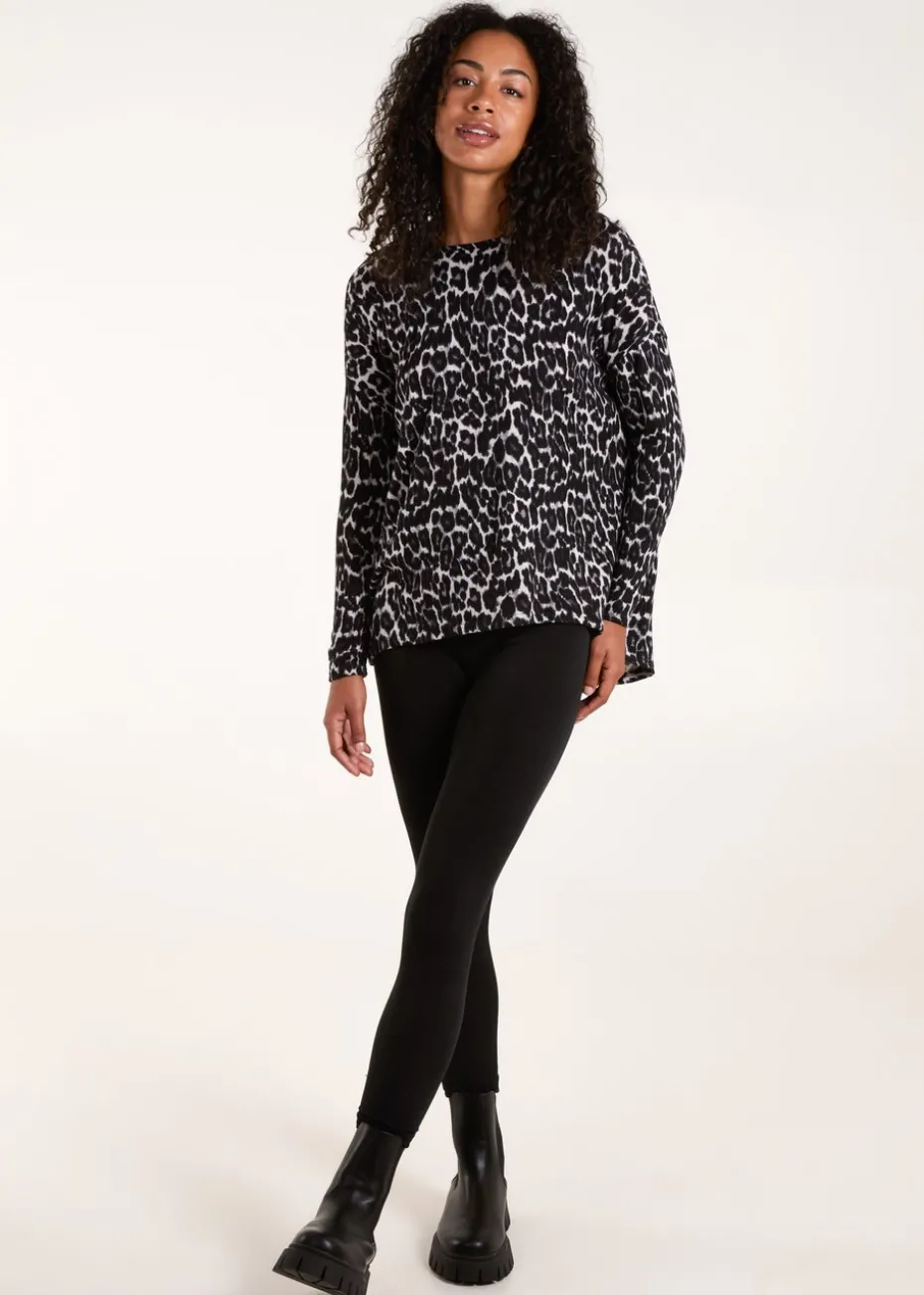 Blue Vanilla Grey Animal Print Long Sleeve Bow Back Top