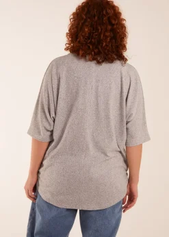 Blue Vanilla Grey Curve Zip Front Top
