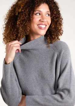 Blue Vanilla Grey Ribbed High Neck Co-Ord Set
