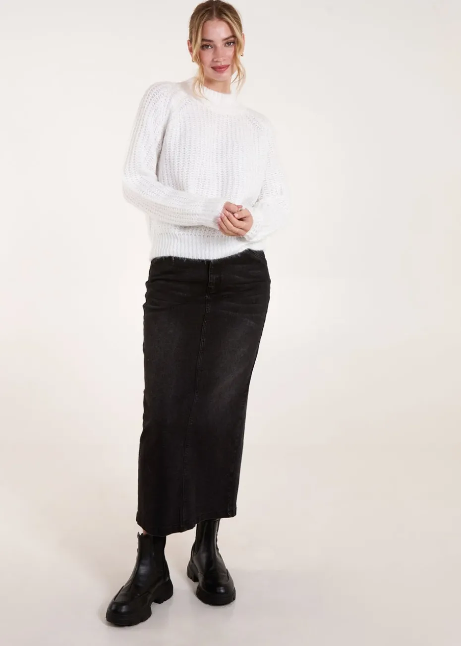 Blue Vanilla Ivory Cable Knit High Neck Jumper