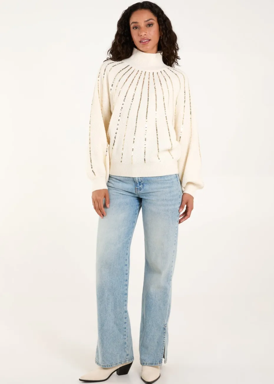 Blue Vanilla Ivory Sequin High Neck Jumper
