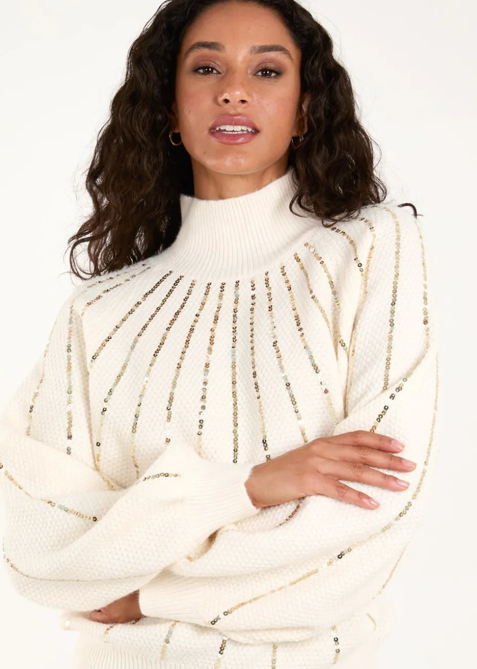 Blue Vanilla Ivory Sequin High Neck Jumper
