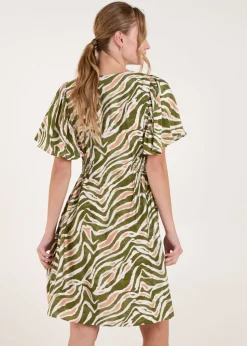 Blue Vanilla Khaki Button Front Shirred Waist Mini Dress
